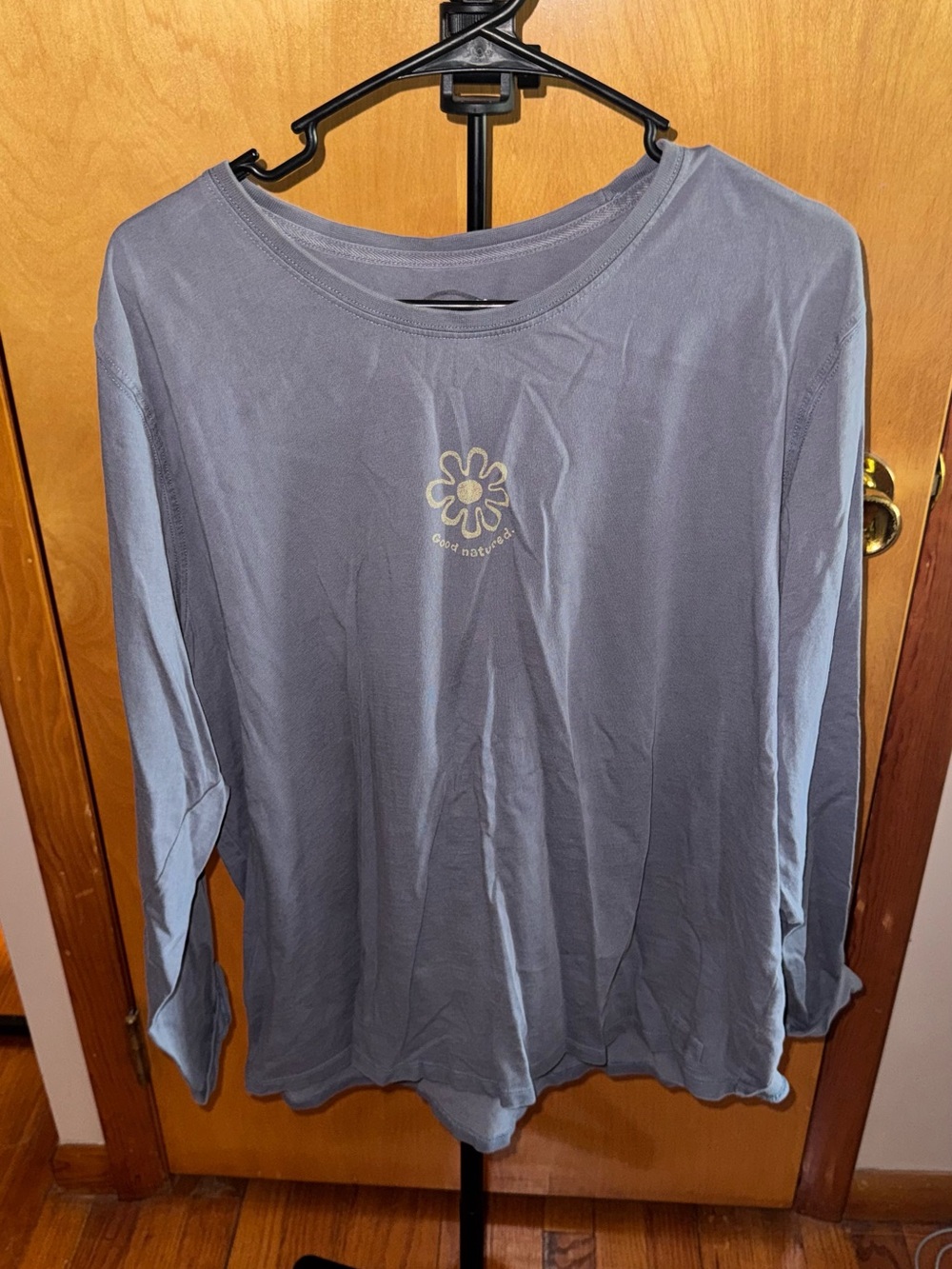 Life Is Good Slate Blue Long-Sleeve Tee with Flower Graphic